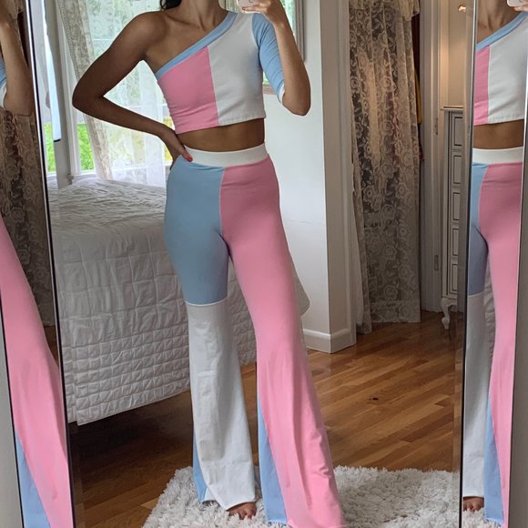 Vintage Pants - Vintage Colorblock High Waist Flare Pants